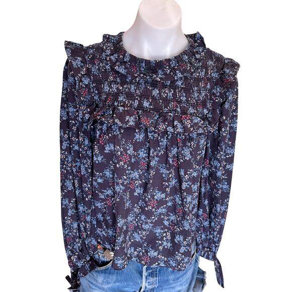 EUC Sea New York TILLY Floral Smocked Blouse, Large - Picture 6 of 10